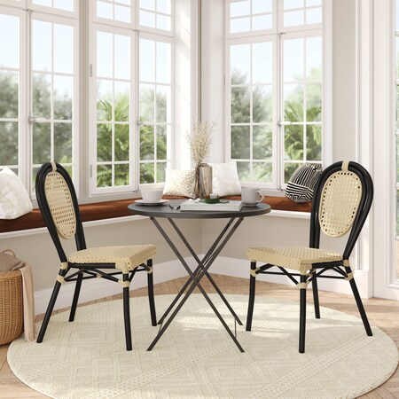 Flash Furniture Cannes Thonet French Bistro Stacking Chair, Natural PE Cane Rattan and Black Aluminum Frame, 2PK 2-SDA-AD642110-1-NAT-BK-GG